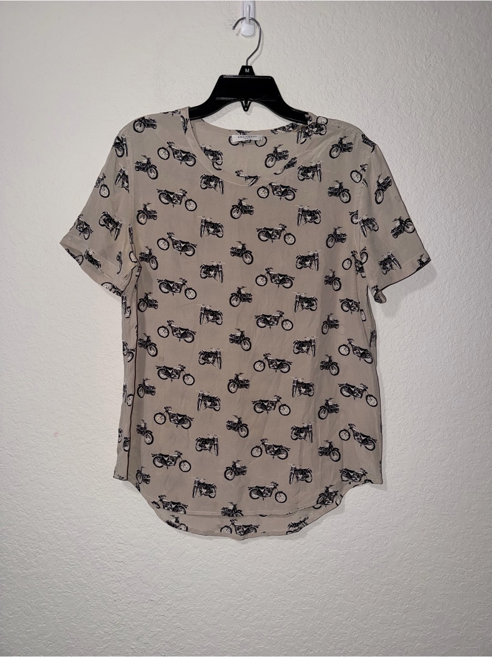 Equipment Short-Sleeve Silk Shirt with Black Motorcycle Print